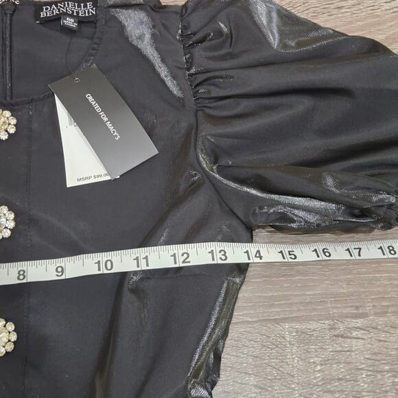 Danielle Bernstein Women’s Size 00 Puff Sleeve Satin Black Mini Dress MSRP $99 - Picture 13 of 14